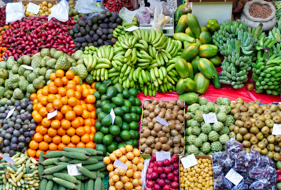 Fruit and vegetables in an open air market
